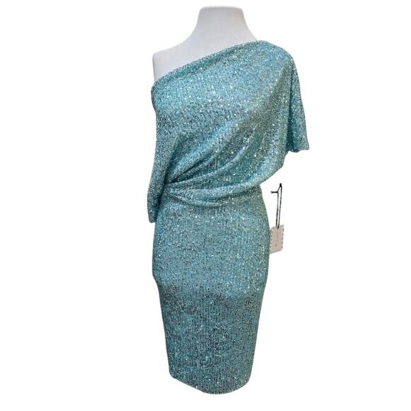 New Alexia Admor Olivia aqua sequined draped front party cocktail dress small - Picture 4 of 6